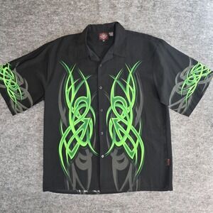 Vintage Dragonfly Roadhouse Shirt Mens 3XL Large Black Green Y2K‎ Tribal Tattoo